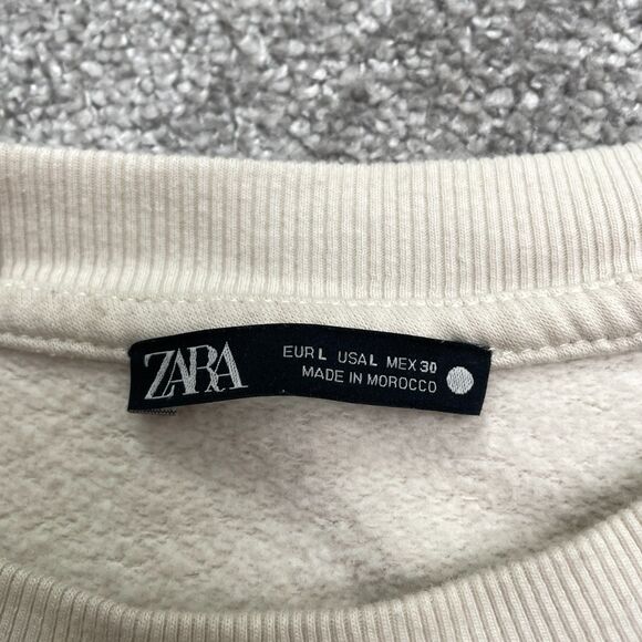 Zara Sof Fleece Pullover Sweatshirt Womens Large Beige Crew Neck Cotton Casual - Picture 6 of 14